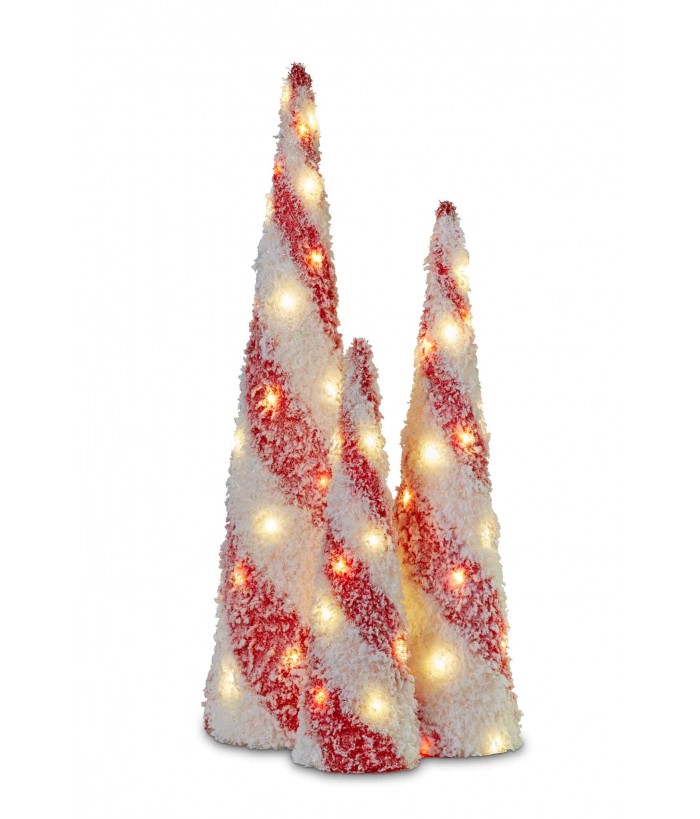 RED & WHITE SNOWY CHRISTMAS TREES WITH LED LIGHTS 60,80,100CMH