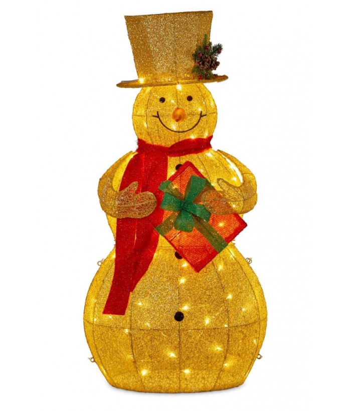 GOLD MESH OUTDOOR CHRISTMAS SNOWMAN WITH LIGHTS 120CM HEIGHT