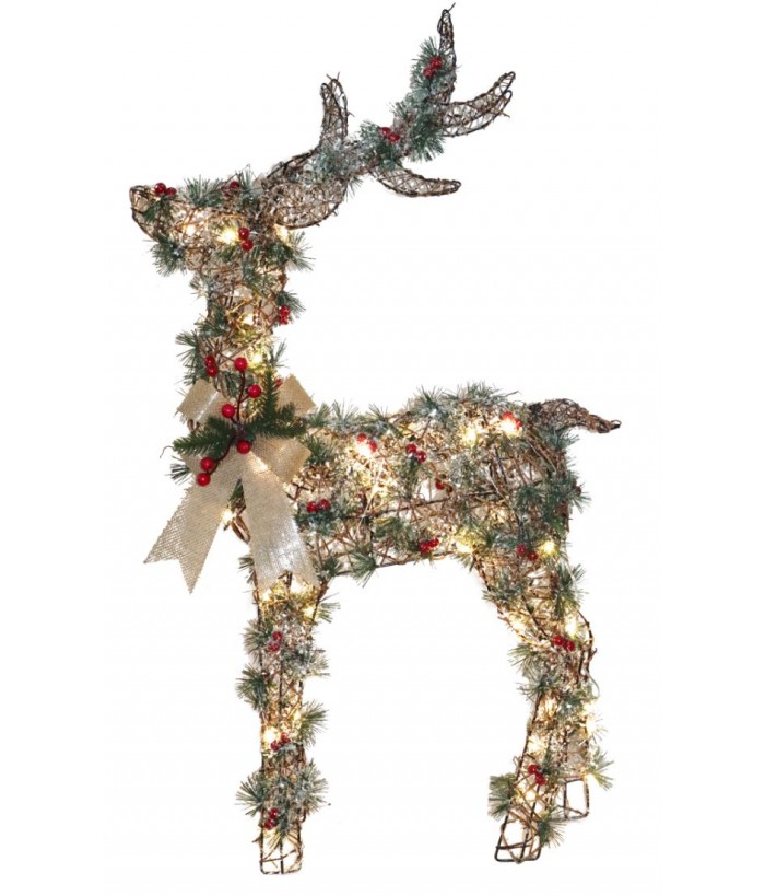SNOWY PINE BERRY STANDING REINDEER WITH LED LIGHTS