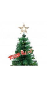 TREE TOPPER FLYING SANTA SLEIGH REINDEER & "MERRY CHRISTMAS" BANNER