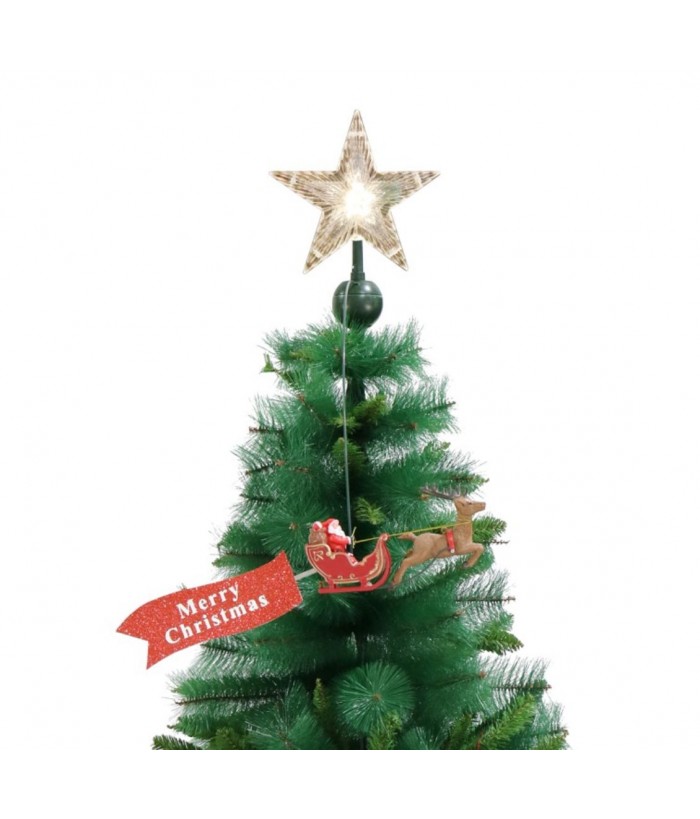 TREE TOPPER FLYING SANTA SLEIGH REINDEER & "MERRY CHRISTMAS" BANNER