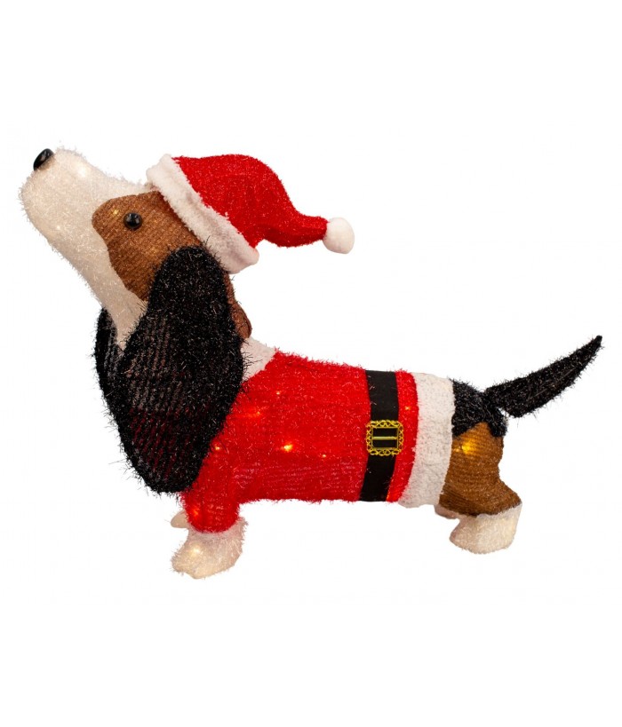 TINSEL DOG SANTA SUIT WITH LED LIGHT 65cmL