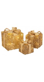LED TINSEL  SEQUIN PRESENTS GOLD (SET OF 3)