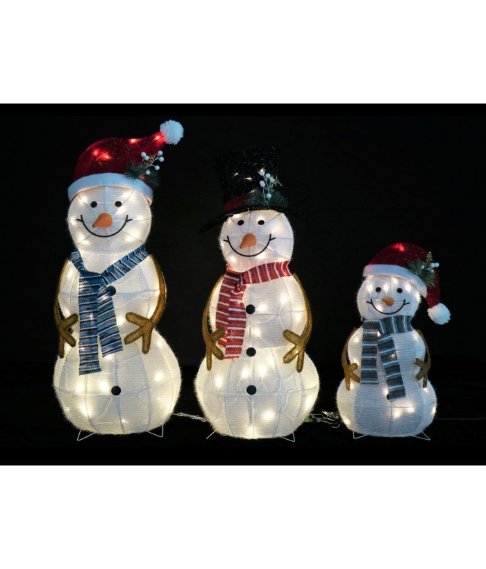 LED MESH TINSEL SNOWMAN FAMILY (3 PIECES)