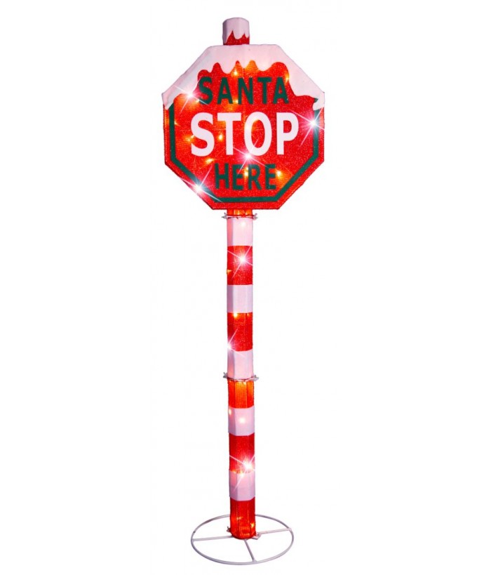 SANTA "STOP HERE" POLE WITH LED MESH 150CM HEIGHT
