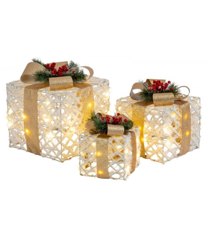 LED PRESENTS PINE BERRY TOPPER (3 PIECES)