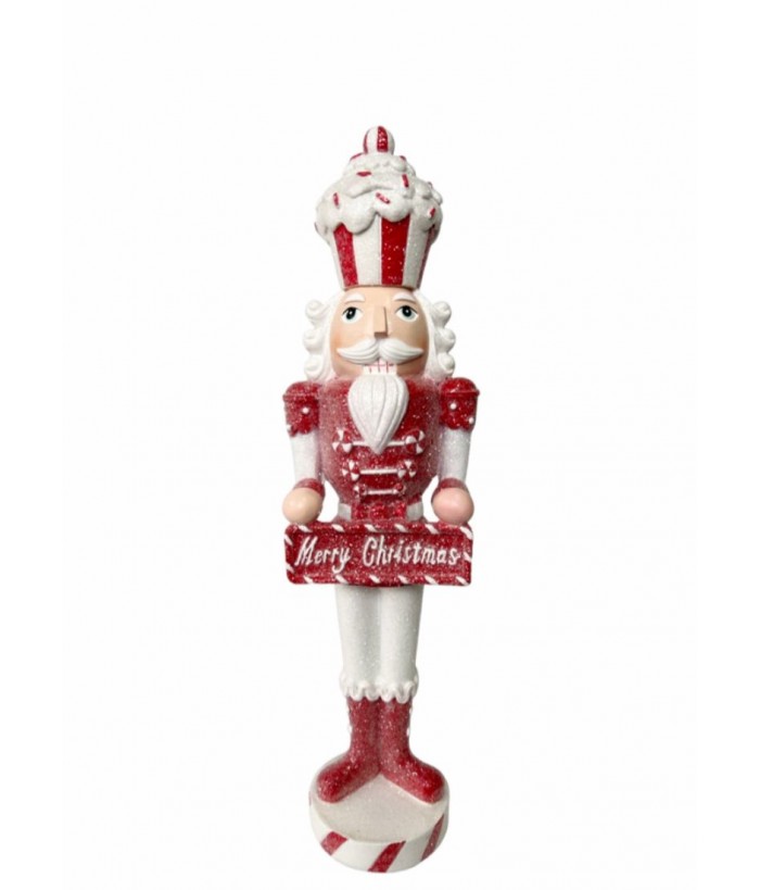 NUTCRACKER WITH "MERRY CHRISTMAS" SIGN, RED, 39CM