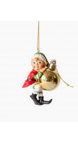 RED ELF WITH  GOLD BAUBLE 10CM