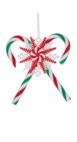 CHRISTMAS DOUBLE CANDY CANE HANGING, 16CM