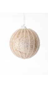 CHAMPAGNE RIBBED BAUBLE 10CM