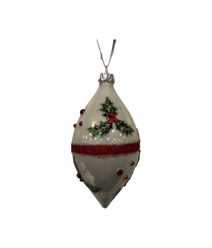 WHITE LONG DROP RED BOW ORNAMENT