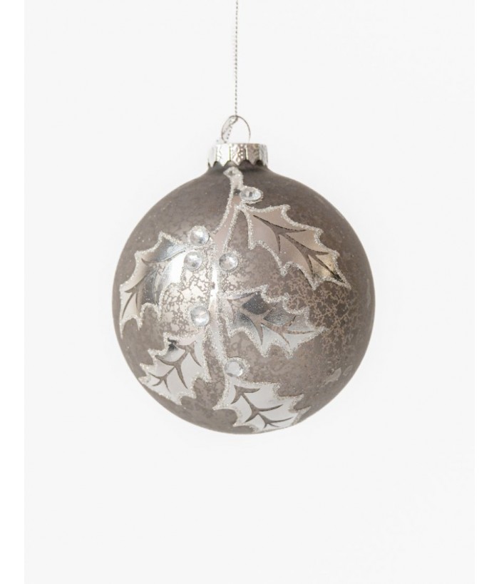 Silver Holly Christmas Bauble Hanging