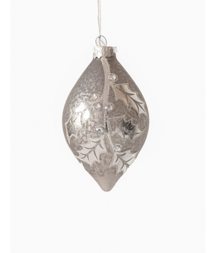 Silver Holly Christmas Leaves Long Drop Hanging