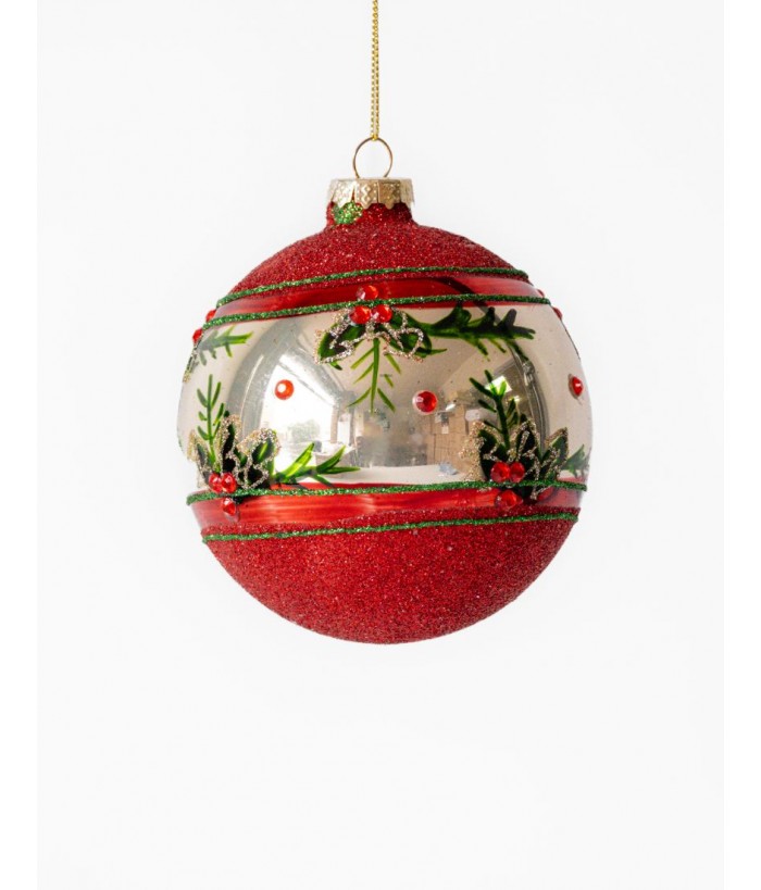 RED MIRRORED HOLLY BALL 10cm