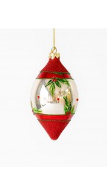 RED MIRRORED HOLLY LONG DROP HANGING 15CM