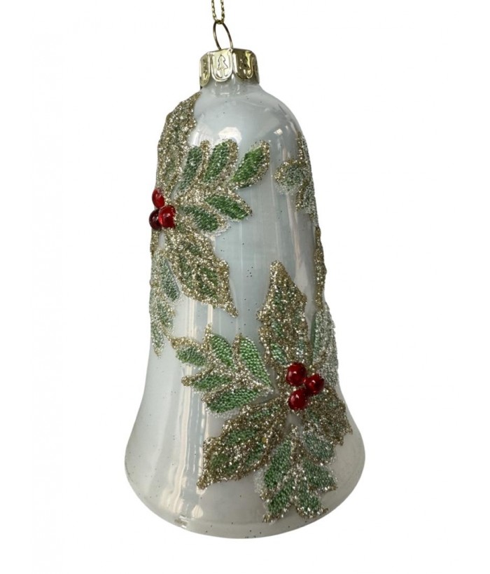 WHITE HOLLY BELL HANGING, 10.5cm