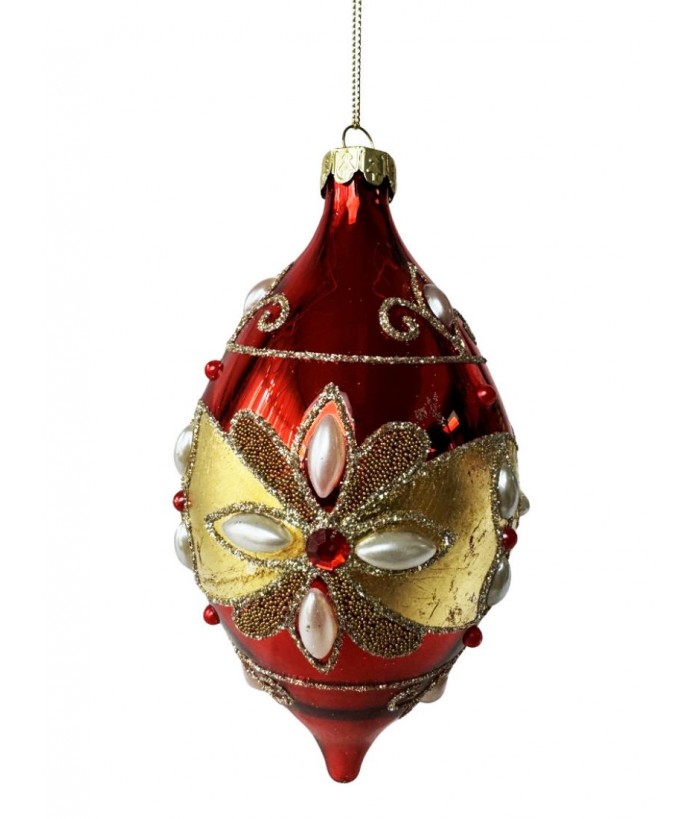 RED GOLD FLORAL LONG DROP HANGING, 16CM