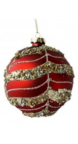 RED SILVER GOLD GLITTER BALL HANGING, 10CM