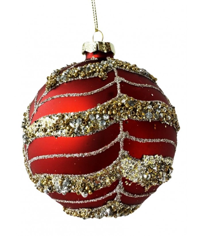 RED SILVER GOLD GLITTER BALL HANGING, 10CM