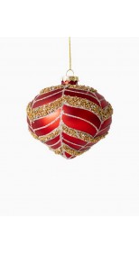 RED SILVER GLITTER DROP HANGING 10CM