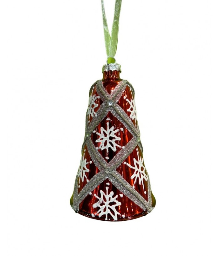 WHITE RED SNOWFLAKE BELL HANGING