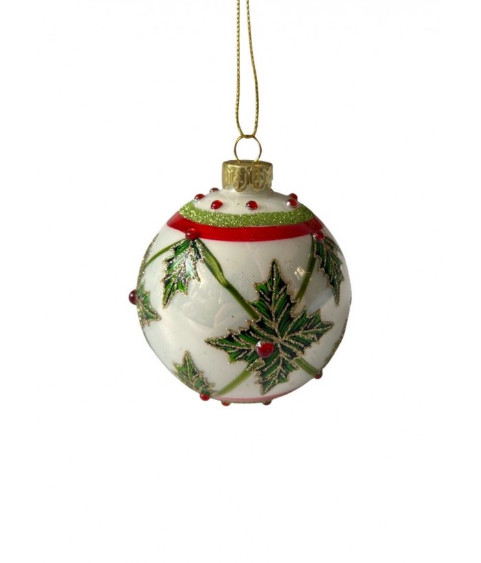 RED STRIPED HOLLY BALL HANGING