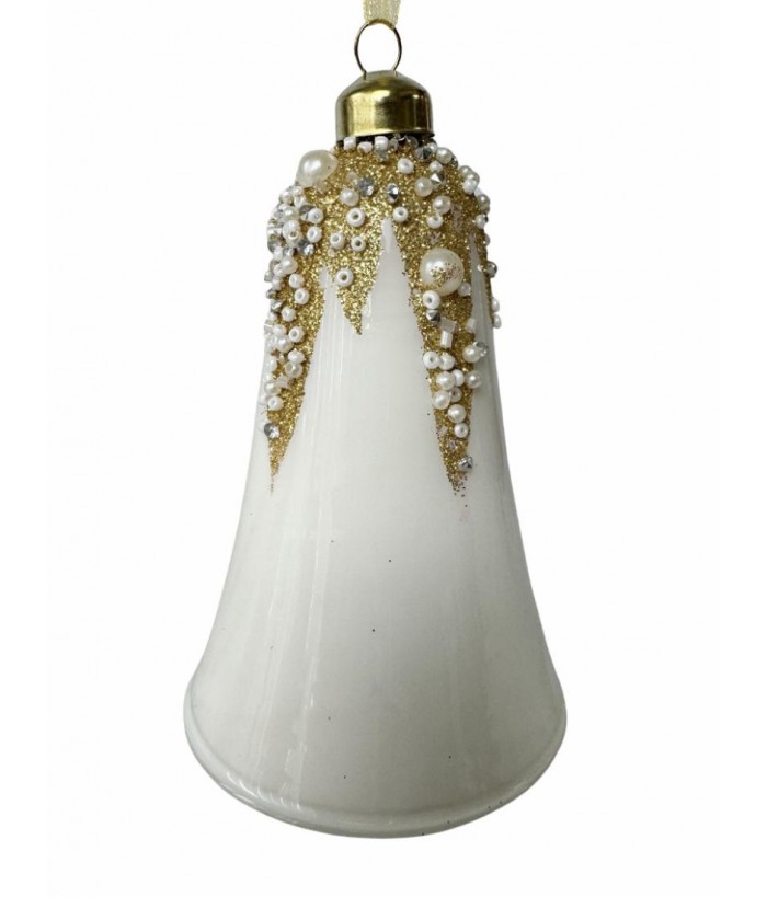 White Bell  Hanging With Gold Enamel Glitter & Beads