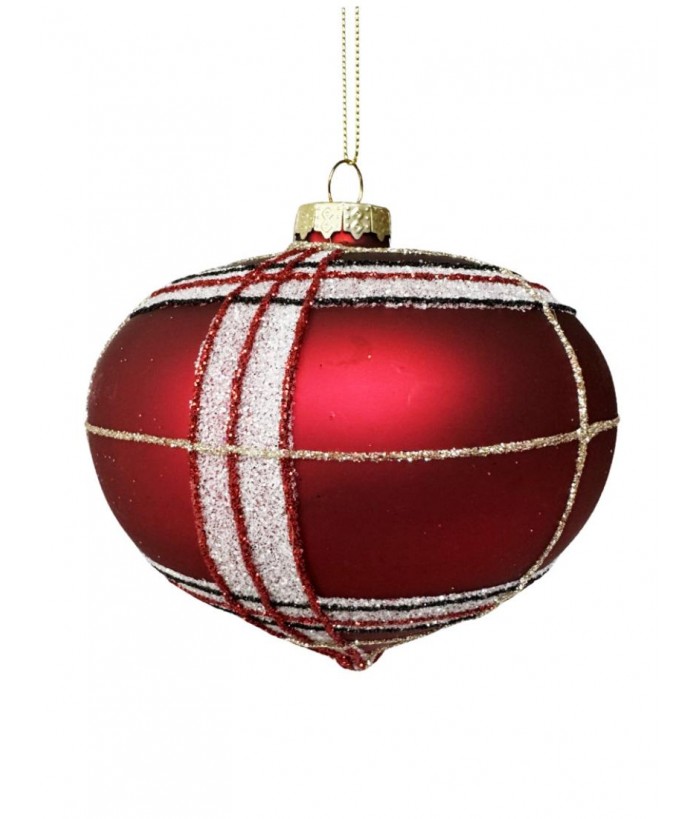 RED SILVER TARTAN DROP HANGING, 12cm