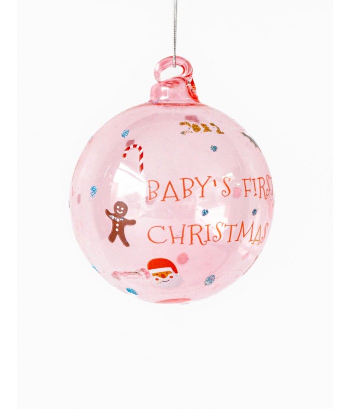 BABY'S FIRST PINK CHRISTMAS BAUBLE 8CM