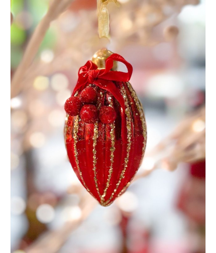 RED STRIPED LONG DROP HANGING 14CM