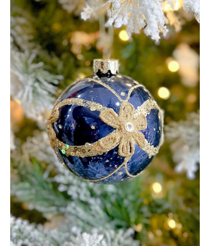BLUE  FORAL BALL HANGING  8cm