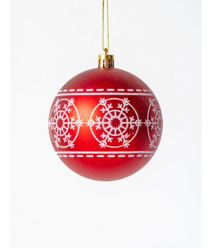 PLASTIC SNOWFLAKE BALL RED WHITE 8CM