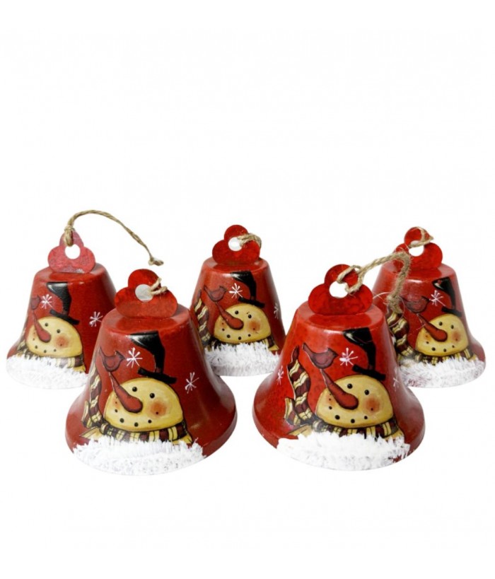 CHRISTMAS BELL SNOWMAN RED, 10CM (SET OF 5)