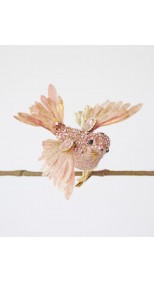 ORNAMENT - GLITTERED BIRD PEACOCK ROSE GOLD, 13.75CM