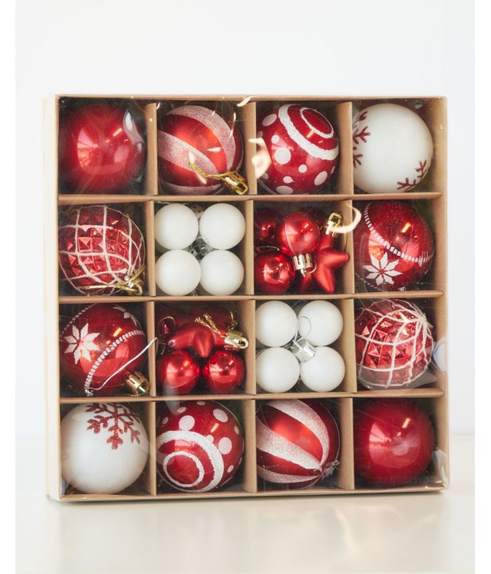 ORNAMENT ASSORTMENT RED/ WHITE 42 PIECES