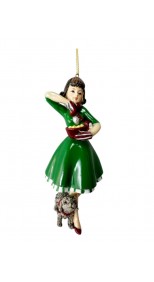 ORNAMENT - BAKING GIRL WITH HER PET, GREEN 14.5CM 