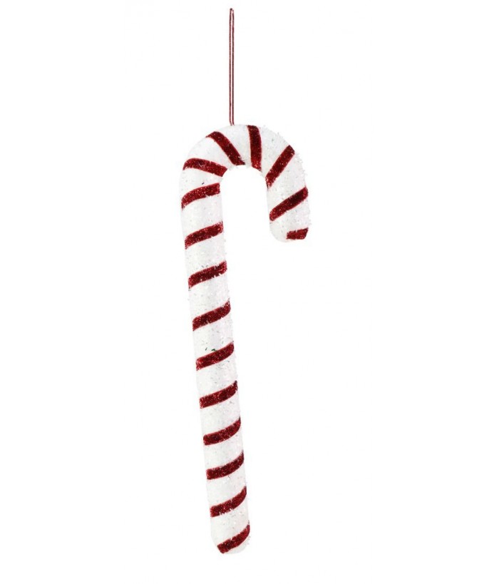 HANGING TINSEL FOAM CANDY CANE, 40cm