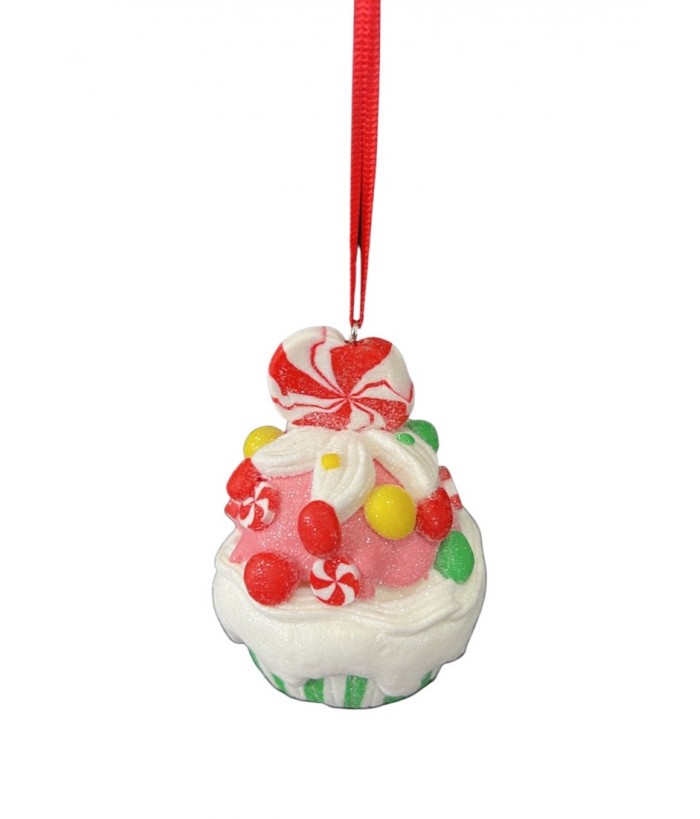 CUPCAKE ORNAMENT WITH RED CANDY 8cm