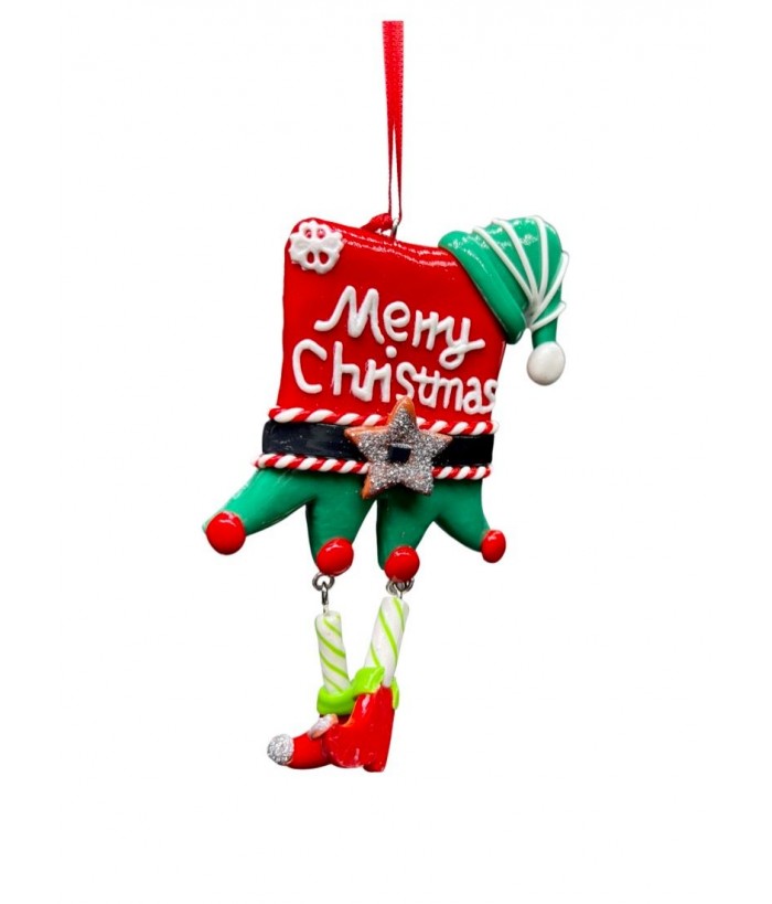 XMAS ORNAMENT ELF WITH MERRY CHRISTMAS SIGN