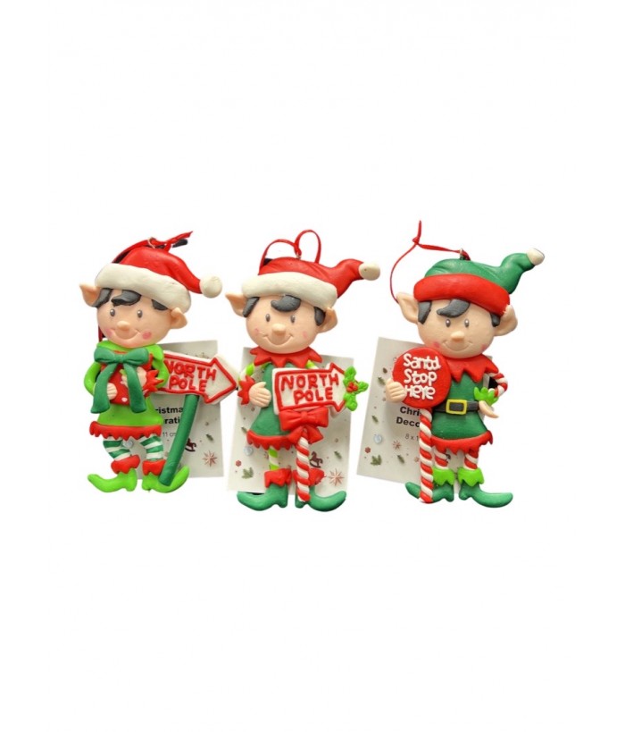 ELF WITH SIGN ORNAMENTS (SET OF 3 ASS)