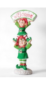 TWIN ELVES WITH WELCOME SIGN LED LIGHT-UP 63CM