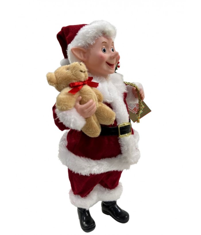 Deal of The Day - ELF SANTA CARRYING PRESENTS & TEDDY BEAR 30CM HEIGHT