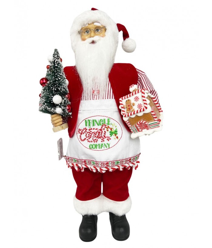 SANTA WITH GINGERBREAD HOUSE AND CHRISTMAS TREE, 47CM