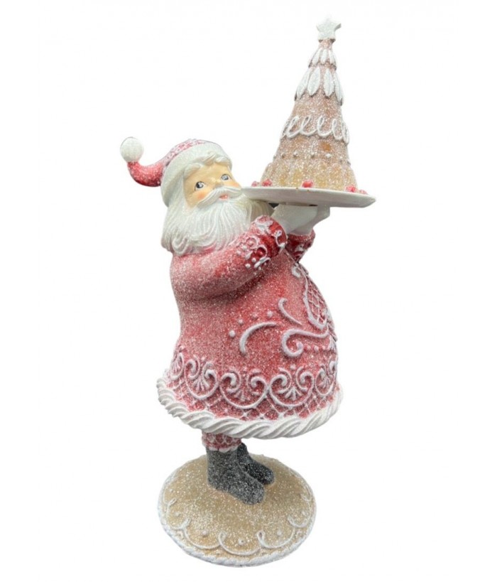 RED RESIN SANTA WITH GINGER CAKE 42.5cmH