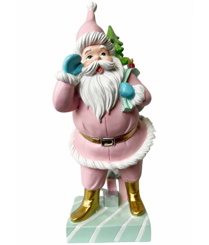 SANTA IN PINK WITH FULL BAG OF GIFTS, 40CM