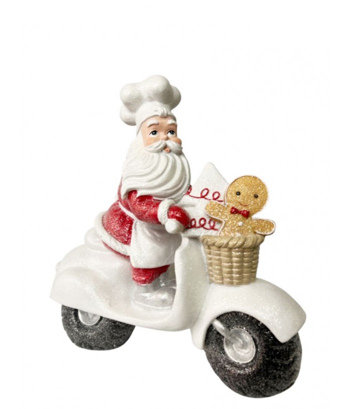 RED SANTA ON MOTORBIKE WITH GINGERBREAD, 25CM