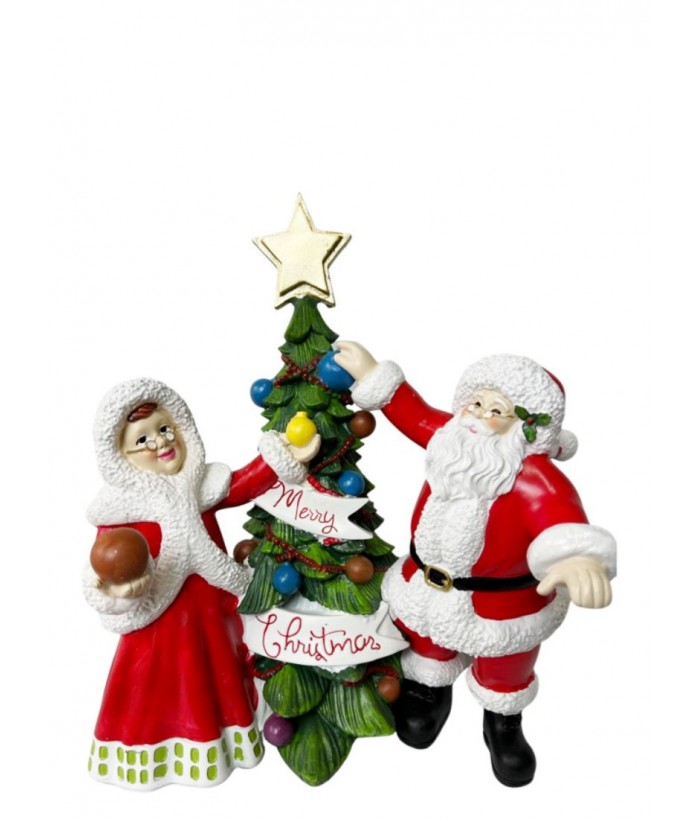 MRS & MR CLAUS AT CHRISTMAS TREE WITH LED, 32CM