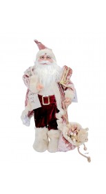 PINK SANTA WITH A BAG FULL OF GIFTS AND TEDDY BEAR 45CM TALL