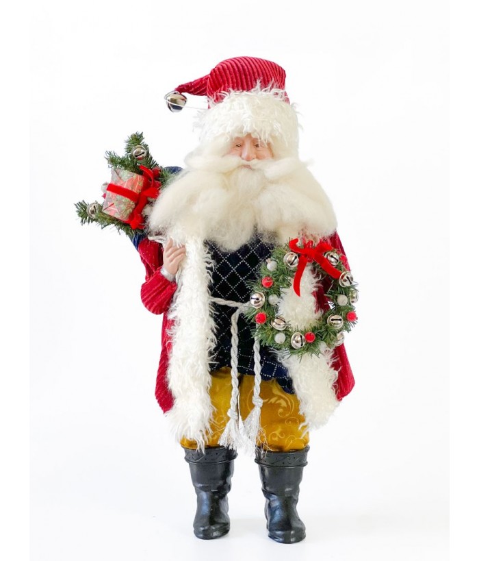 STANDING SANTA WITH WREATH AND SACK 52.5CM