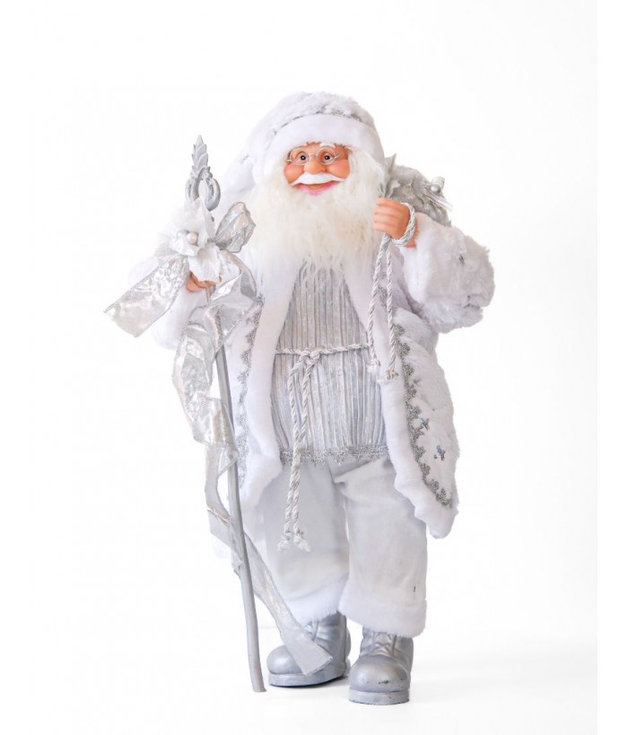 SILVER STANDING SANTA 60CM